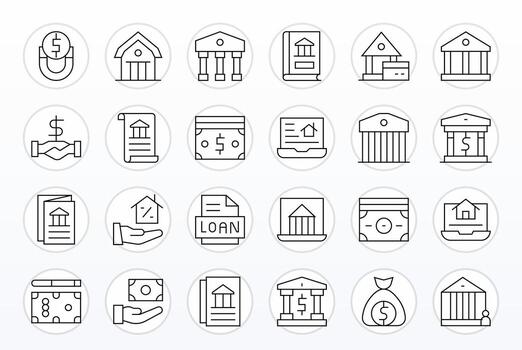 24 Thin Line Grid Fitted Icons tailored for Loan 128x128 interface vector