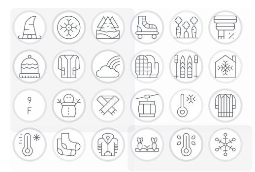 Winter Comprehensive Bundle with 24 Pixel Aligned Thin Line 256x256 Icons vector