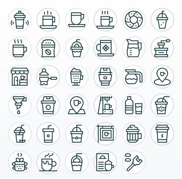 Coffee Icon Arsenal with 35 High Resolution Regular Line Display Perfect designs vector