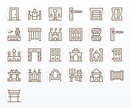 Gate Icon Repository containing 25 Regular Line 64x64 Pixel Aligned graphics vector