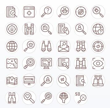 35 128x128 Regular Line Icons for Search with PIXEL Perfect precision vector
