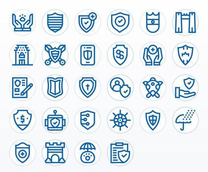 28 íconos para salvaguardia presentando 256x256 cuadrícula equipado negrita línea gráficos vector