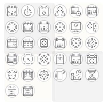 Time Management Premium Bundle with 32 High Resolution Pixel Optimized Thin Line Icons vector
