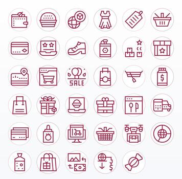 35 Regular Line Pixel Aligned 128x128 Icons from ECommerce Suite vector