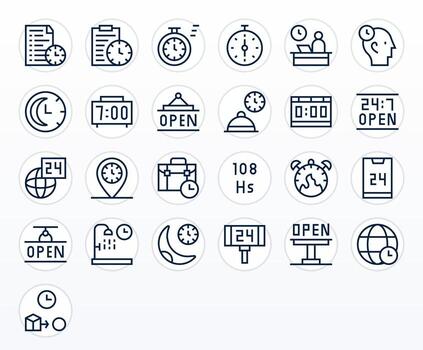 Hours featuring 25 High Resolution Icons in Regular Line Design vector