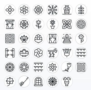 Ornamental Icon Repository containing 35 Regular Line 64x64 Display Perfect graphics vector