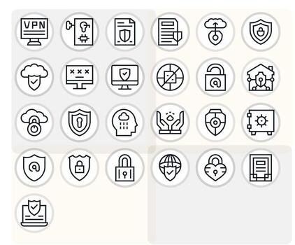 Digital Security Ultimate Package with 25 128x128 Regular Line Pixel Optimized Icons vector