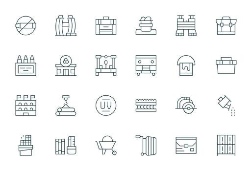 Materials Icon Set with 24 Thin Line 64x64 Editable Graphics vector