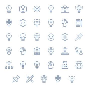 Idea Essential Set including 35 Display Perfect Regular Line Retina Ready Icons vector
