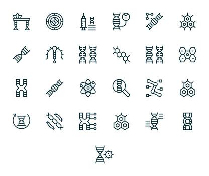 Molecular Pixel Aligned Set with 25 High Resolution Regular Line Icons vector