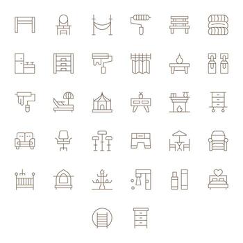 32 Thin Line Icons designed for Furniture in 64x64 Grid Fitted format vector