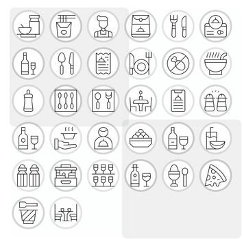 32 Icons for Dining featuring High Resolution Display Perfect Thin Line Graphics vector