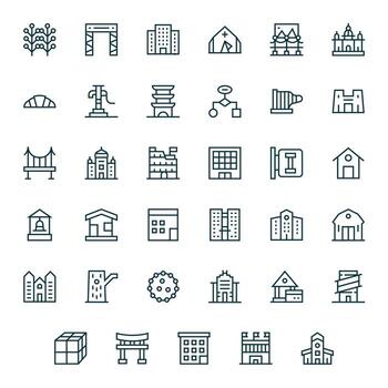 35 Regular Line Pixel Aligned Icons tailored for Structure 256x256 interface vector