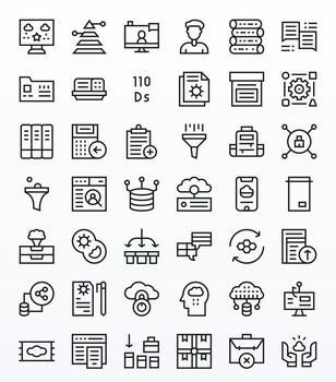 Data Management Icon Repository containing 42 Regular Line High Resolution Grid Fitted graphics vector