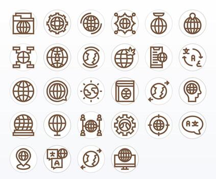 28 Pixel Aligned Icons themed around Internationalization in Retina Ready Bold Line format vector