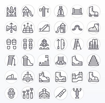 Climbing Professional Set with 35 Regular Line Pixel Optimized 256x256 Icons vector