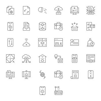 32 Thin Line Icons for Upload in crisp High Resolution Detail Enhanced resolution vector