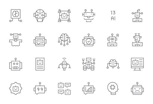 Ai Scalable Set featuring 24 Display Perfect Thin Line 64x64 Icons vector