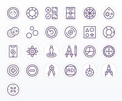 Circle Icon Arsenal with 25 128x128 Regular Line Pixel Aligned designs vector