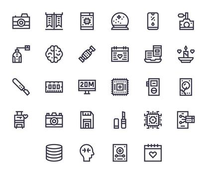 Memory Comprehensive Bundle with 28 Editable Bold Line 256x256 Icons vector