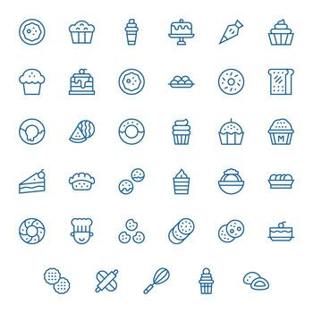 Pastry Icon Toolkit featuring 35 Display Perfect 256x256 Regular Line elements vector
