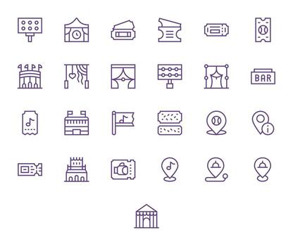25 Regular Line Editable Icons crafted for Venue High Resolution applications vector