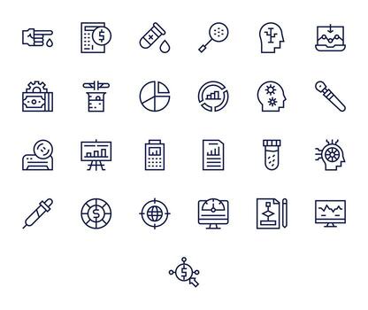 25 Icons inspired by Analysis in Detail Enhanced High Resolution Regular Line quality vector