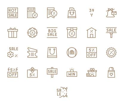 Discount Scalable Set featuring 25 Pixel Aligned Regular Line Retina Ready Icons vector