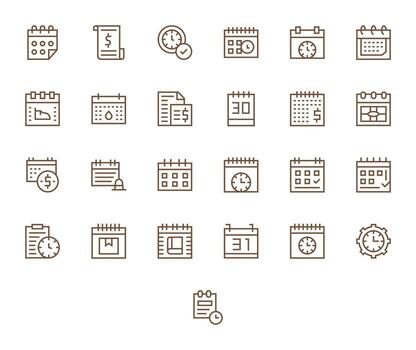 Due Date Icon Library with 25 Regular Line High Resolution Editable Designs vector
