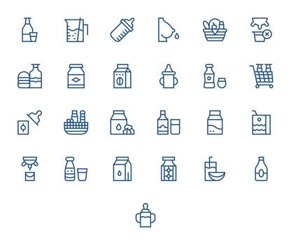 25 cuadrícula equipado regular línea íconos diseñado para Leche interfaz vector
