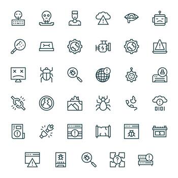35 Regular Line Icons from Malfunction in 256x256 Grid Fitted Quality vector