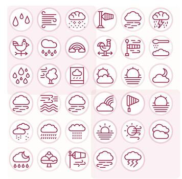 Meteorology Icon Library with 35 Regular Line 64x64 Pixel Optimized Designs vector