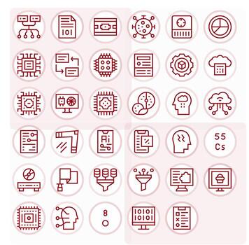 Data Processing Essential Set including 35 Grid Fitted Regular Line 128x128 Icons vector