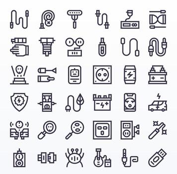 Plug 256x256 Icon Pack with 36 Bold Line Pixel Optimized Elements vector