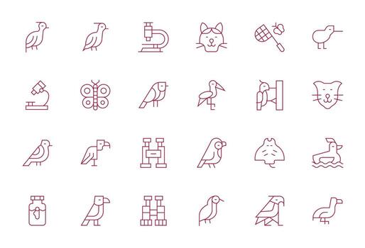24 64x64 Thin Line Icons optimized for Zoology Pixel Optimized display vector