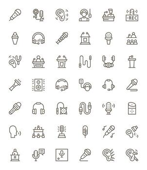 42 Grid Fitted Regular Line Icons from Microphone Collection vector