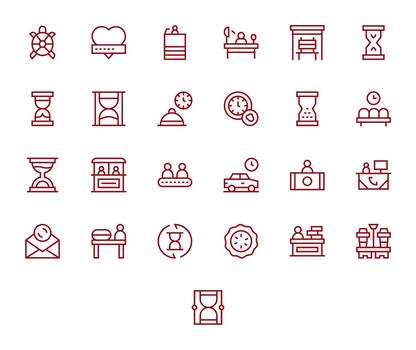 Waiting Icon Library with 25 Regular Line 128x128 Pixel Aligned Designs vector