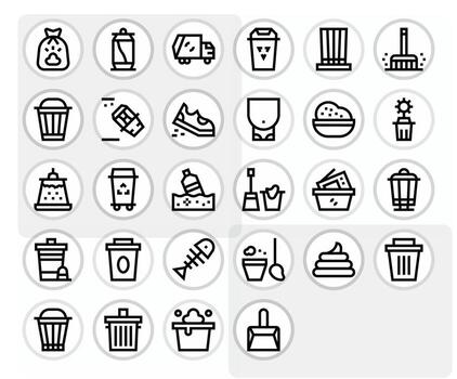 Garbage Visual Pack containing 28 Bold Line Editable Icons vector