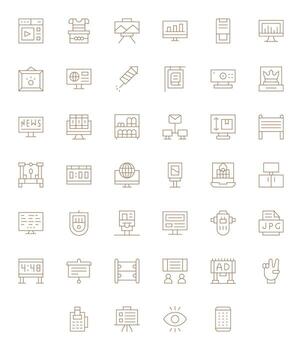 Display High Resolution Icon Pack with 40 Thin Line Display Perfect Elements vector