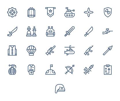 regular línea cuadrícula equipado íconos desde táctico conjunto con 25 alto resolución íconos vector