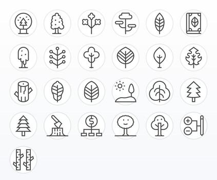 Tree Icon Arsenal with 25 High Resolution Regular Line Pixel Aligned designs vector