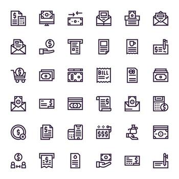 Bill Icon Library with 36 Bold Line High Resolution Pixel Optimized Designs vector