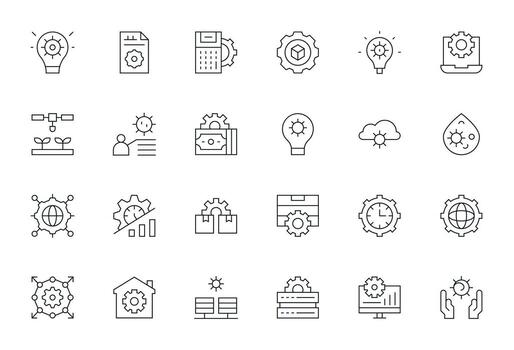 24 Thin Line Grid Fitted Icons for Optimization Graphics vector