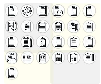 Regular Line Style ToDo List Icons with 25 256x256 Pixel Optimized Designs vector