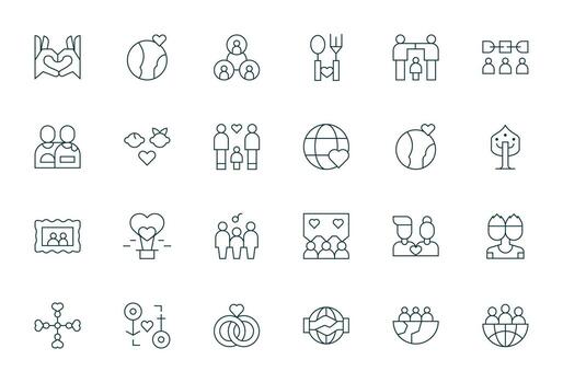 24 Pixel Optimized Thin Line Icons designed for Togetherness Interface vector