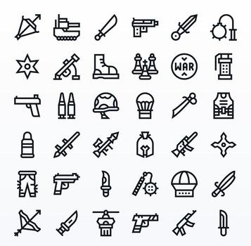 Tactical Icon Set with 36 Bold Line 64x64 Pixel Optimized Graphics vector