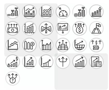 25 Regular Line Display Perfect Icons crafted for Upward Trend 128x128 applications vector