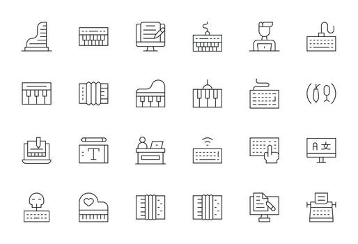 Thin Line Pixel Optimized Icons from Keyboard Set with 24 256x256 Icons vector