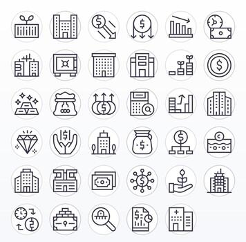 35 Regular Line Icons for Investment in crisp High Resolution Pixel Aligned resolution vector