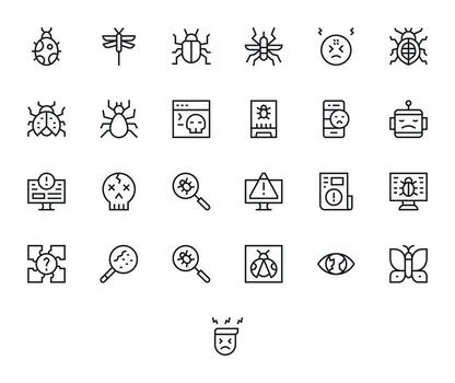 Bug Comprehensive Bundle with 25 Editable Regular Line High Resolution Icons vector
